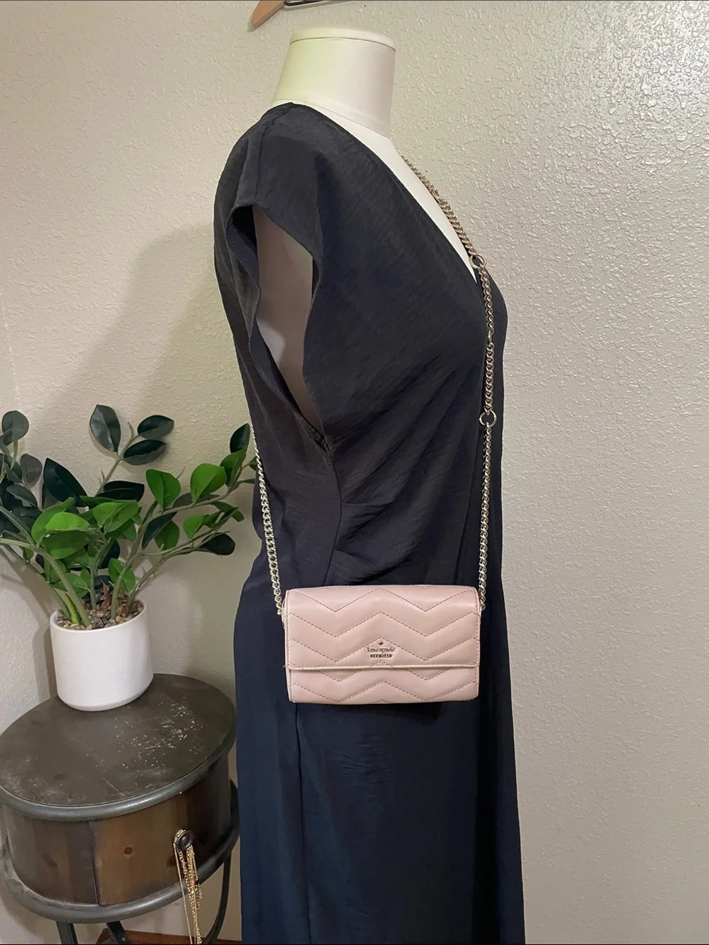 kate spade Blush Tan Quilted Chevron Chain Crossbody